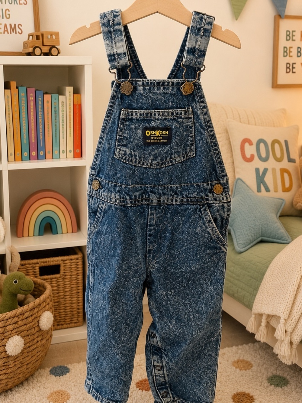 OshKosh B'gosh vintage 80’s Acid Wash Blue Denim Kids Overalls